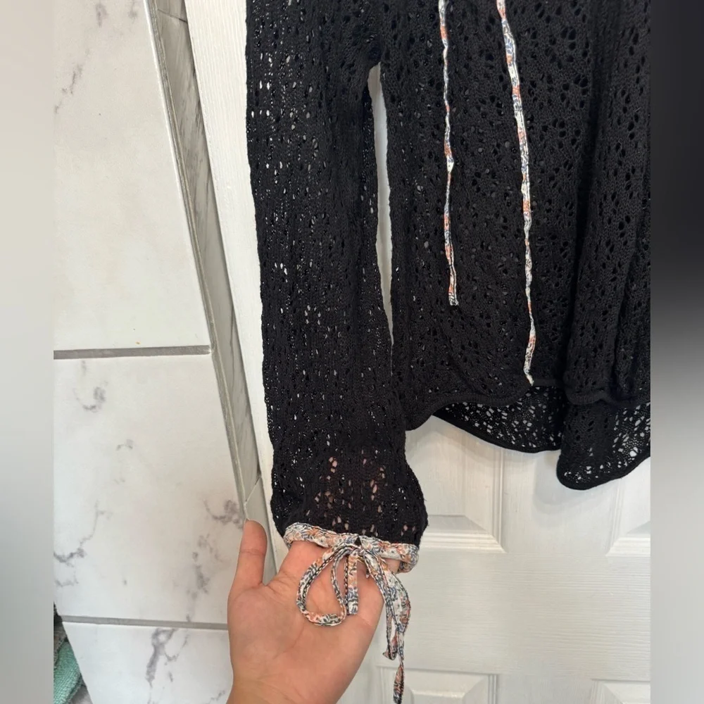 Free People Black Lace Long Sleeve Women’s Top Boho Festival